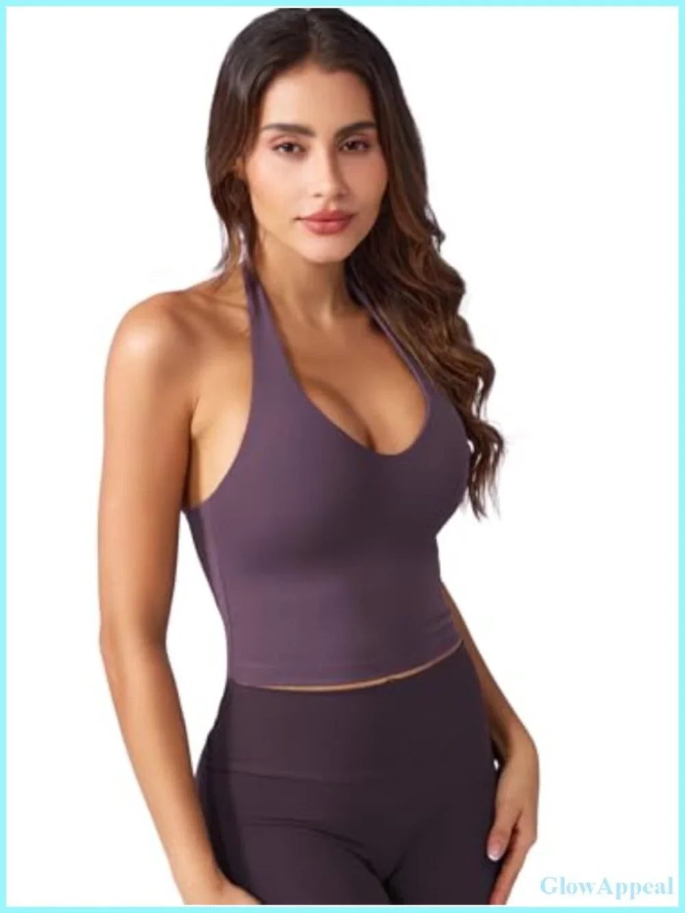 Halter Crop Tank Top with Padded Bra, V-Neck, Sleeveless, Backless, Workout &